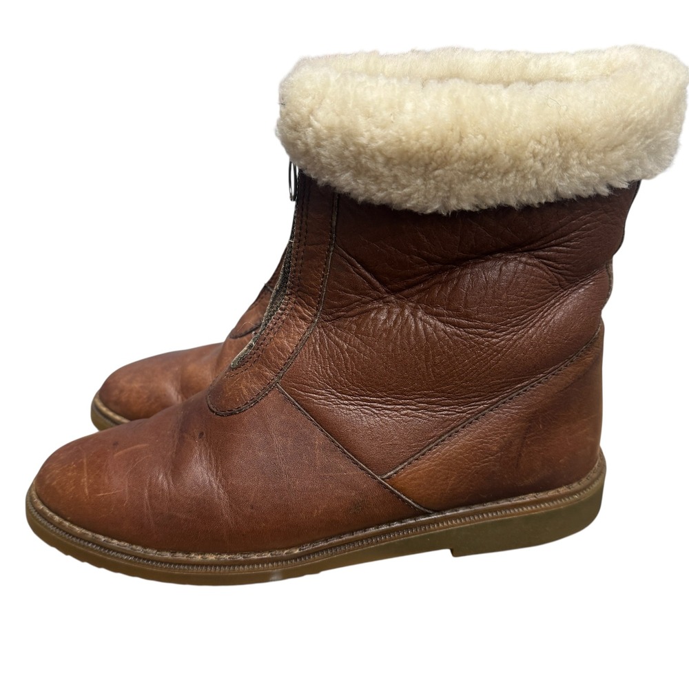 LL Bean Vintage Brown Leather Shearling Zip Boots Made in England 9.5 Heritage